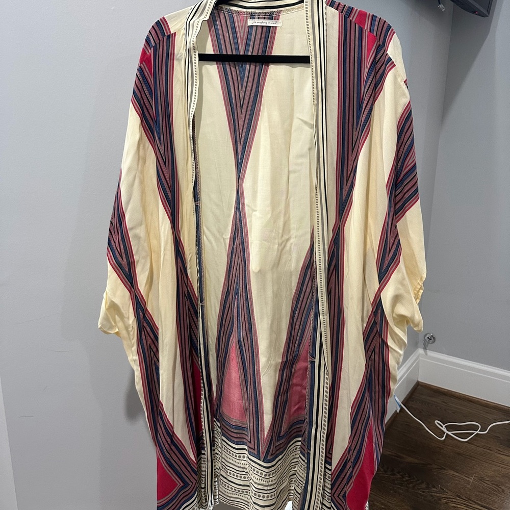 Free People Pink and Blue Striped Kimono